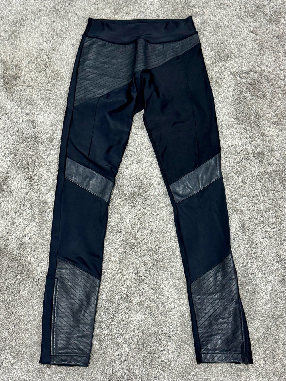 CHARTH- Premium Black Moto Leggings-Leather Quilted Panel-Size Small